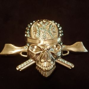 NY Skull and Guns Belt Buckle Real Metal